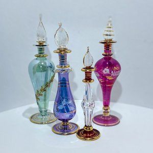 Vintage Delicate Colorful Handblown Egyptian Glass Perfume Bottles, Hand Painted